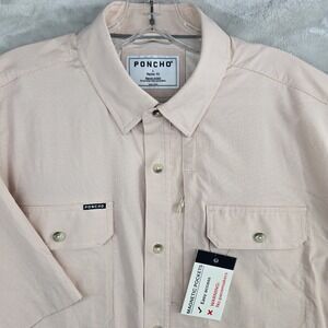 PONCHO Mens Large Regular Fit Short Sleeve Magnetic Pocket Button  New